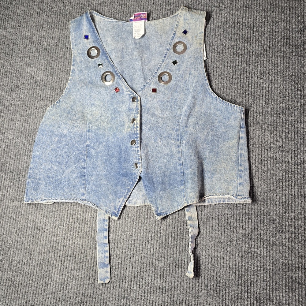 Southwest Fashion Y2K Vintage Style Washed Denim Vest Size 18 Embelished
